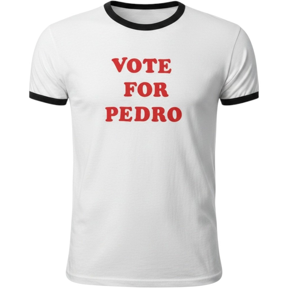 Napoleon Dynamite Vote For Pedro Ringer Tee White Black Red Graphic Shirt Medium